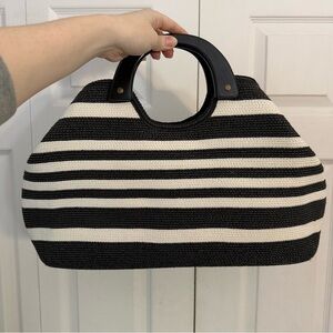 Striped Black and White Fabric Woven Summer Handbag
